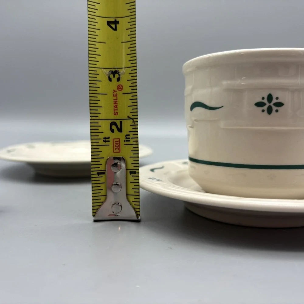 Longaberger Pottery Woven Traditions Classic w/ Green - Coffee Cup & Saucer Set2